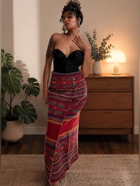 Vintage Breeches Southwestern Wrap Midi Skirt Wool Blend Colorful Blanket Print
